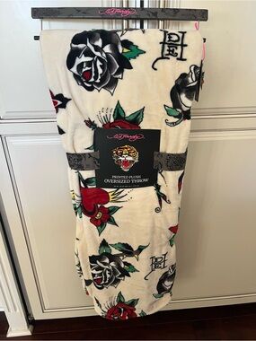 Ed Hardy Throw Blanket with Roses and Hearts